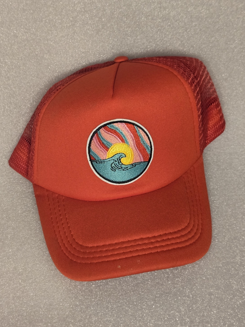 Men's Orange Trucker Cap with Wave Patch